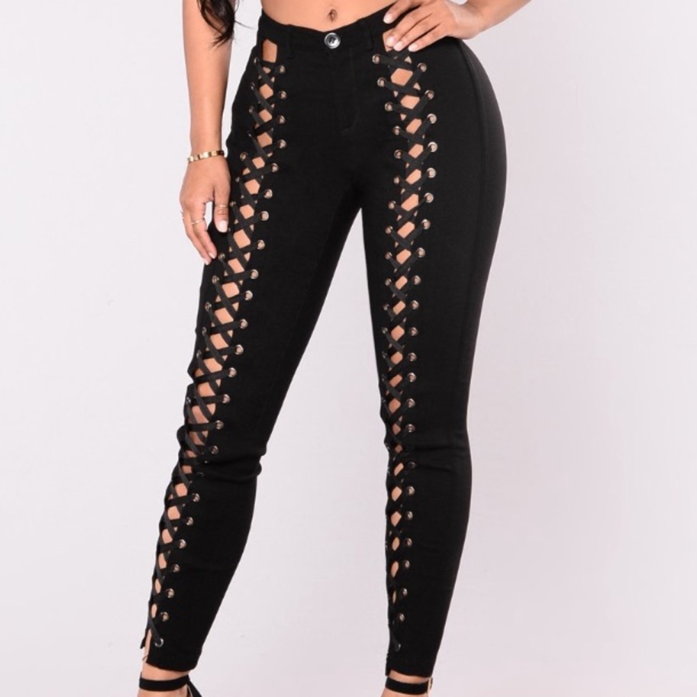 Black pants with lace up detail